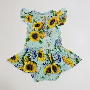 POSH PEANUT Sunflower 🌻 Skirted Onesie {3/6M}